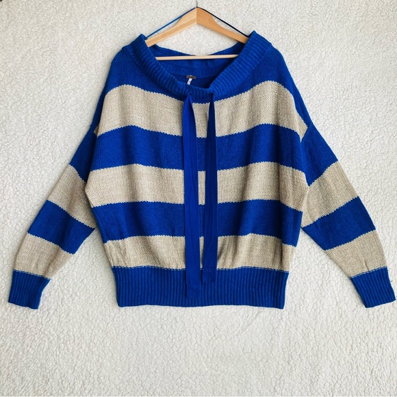 Free People Cassidy Off The shoulder Pullover in Cobalt Combo, Sz S - Picture 3 of 15